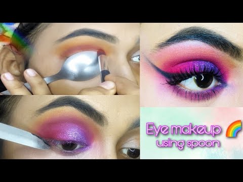 Easy Eye makeup using spoon🌈🌹 #eyemakeup #easy #tutorial 🌼