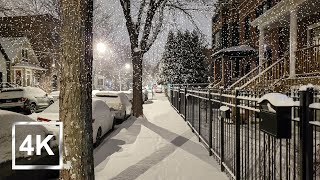 4K Chicago's Logan Square - Night Walking Tour in Fresh Snow - ASMR - USA