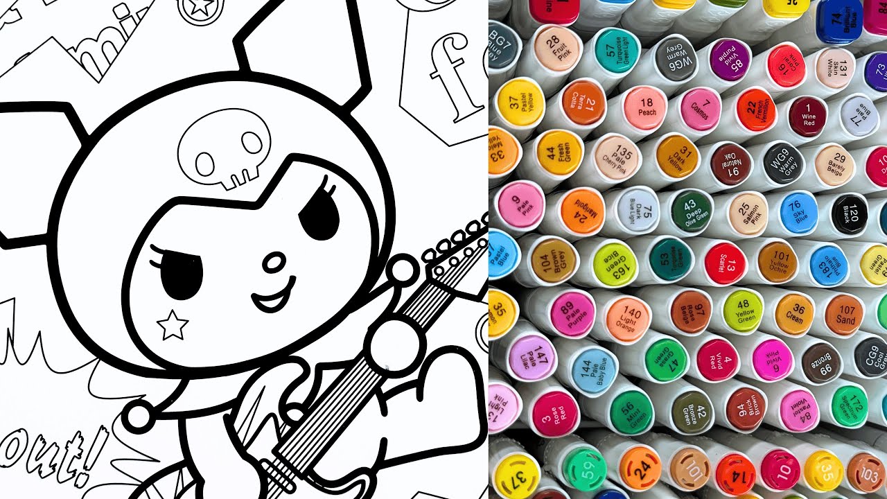 Kuromi RockStar. Color With Me. Alcohol Markers. DIY. ASMR. (No Talking)