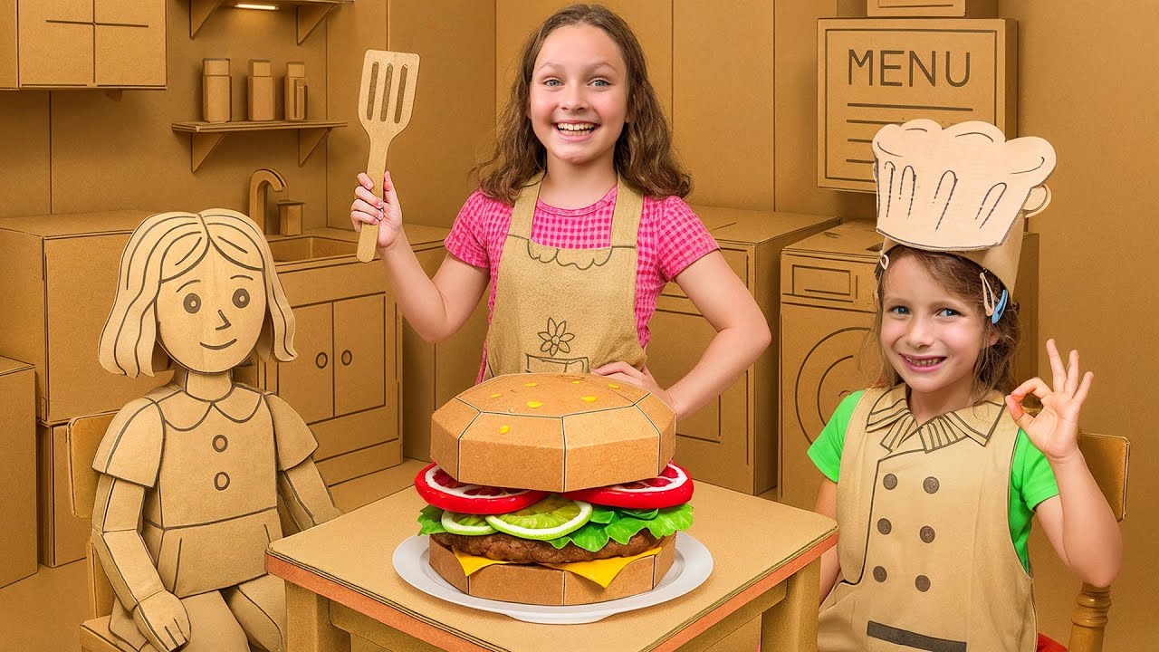 Мия и друзья внутри картонного домика