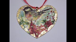 DIY~Lovely Decoupage Napkin Bird Ornament!~Easily Add Gold Foil!