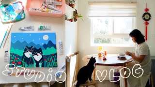 september studio vlog ♡ cute art trades, painting all day, packing orders