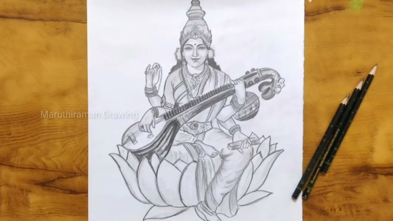 SaraswatiMata #PencilSketche | saraswati devi drawing easy | drawing  tutorial for kids step by step. – Easy Visual Art