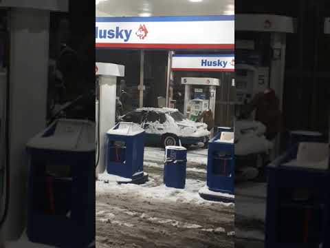 Gas station snowball fight Gas station snowball fight