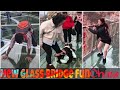 Funny reaction of people visiting glass bridge of China