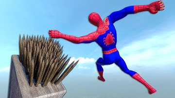 Spike Trap Ragdoll Test with Spider Man – Extreme Physics & Funny Fails