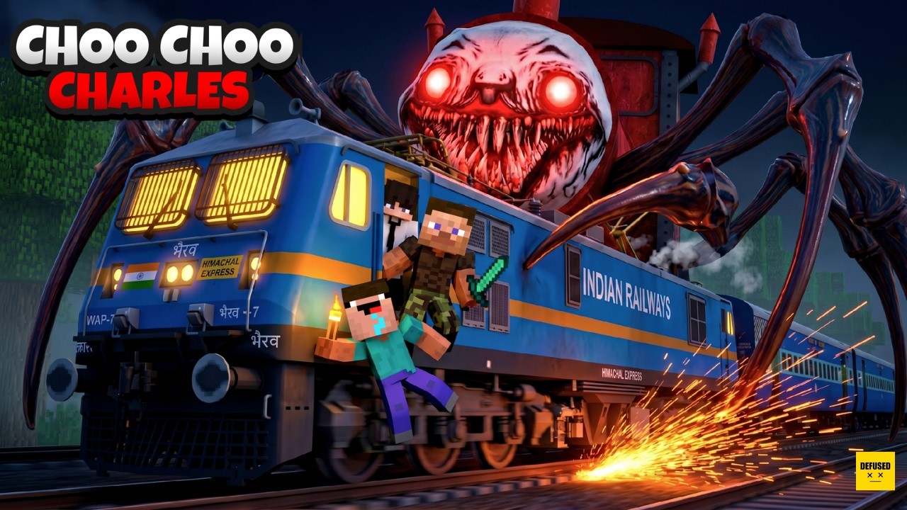Escaping Choo Choo Charles On Train in Minecraft 😱