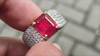 Natural Red Ruby 4.3ct GLI Top Crystall Warna Merah Fanta Good Luster Ring Perak Tebal Mewah Krom