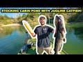 Catching BIG Catfish in BACKYARD POND with JUGS to STOCK Cabin Pond!!!