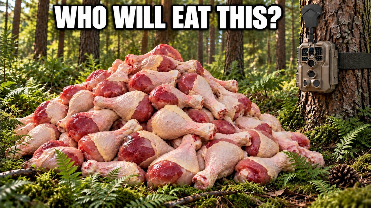 ⁣We Left a GIANT PILE OF CHICKEN LEGS in the Woods... Here's What Happened! Trail Cam: Chicken P