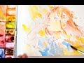 【透明水彩】春の女の子 描いてみた