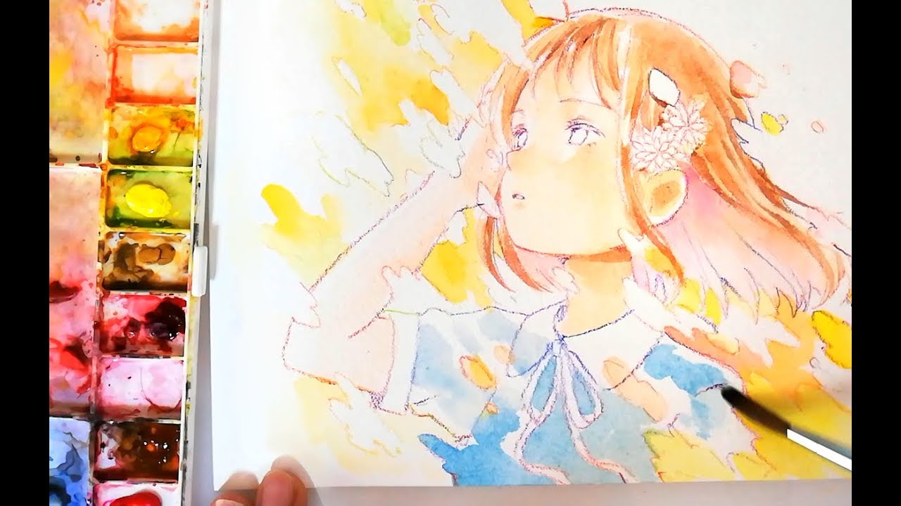 透明水彩 春の女の子 描いてみた Youtube