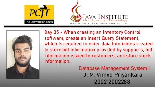 Database Management Systems I - Question set 35 | 1st Year | J.M.Vimod Priyankara | Java Institute