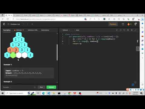 Leetcode 118. Pascal's Triangle (dp) - YouTube
