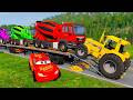 TRANSPORTING PIXAR CARS & FRUITS WITH COLORED & JOHN DEERE vs CLAAS vs TRACTORS - BeamNG.drive #983