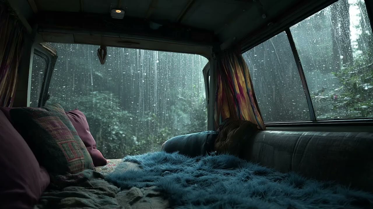 Night Drive Shelter from Thunderstorm | Rainy Car Cabin, Dark Cozy Sleep Sounds