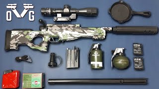 PUBG Realistic AWM Sniper Unbox! Checking Army Camouflage Rifle Gun Toy Gel Ball Shooter Weapon