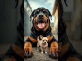 Tiny Chihuahua vs Giant Rottweiler 😳 Who Wins?”#dogshorts #funnydogs #chihuahua #rottweiler