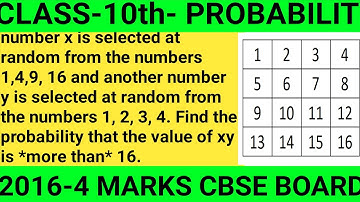 2016-4-Marks-A number x is selected at random from the numbers 1, 4, 9, 16 and another number y is