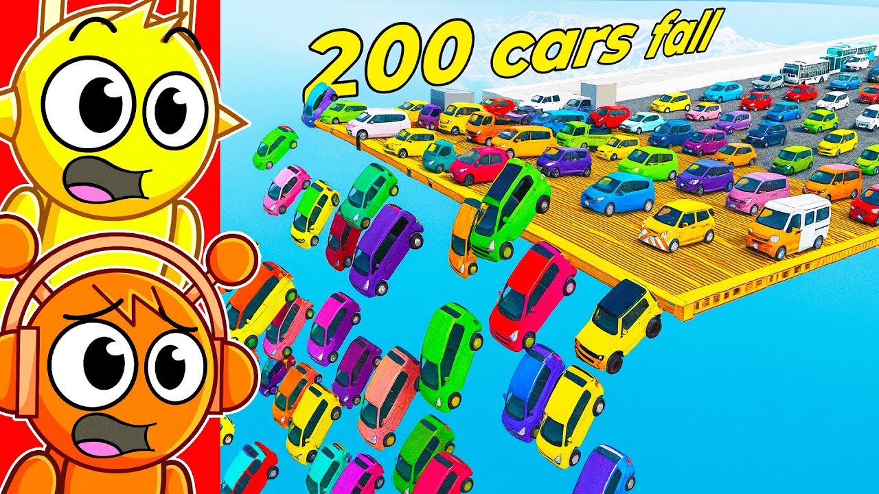 Реакция на скоростной спуск с 200 автомобилями! (BeamNG Drive)