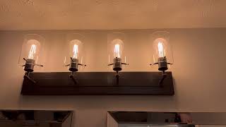Hampton-Bay Regan 29.13 in. 4-Light Expresso Bronze Finish Vanity Light with Clear Glass Shades