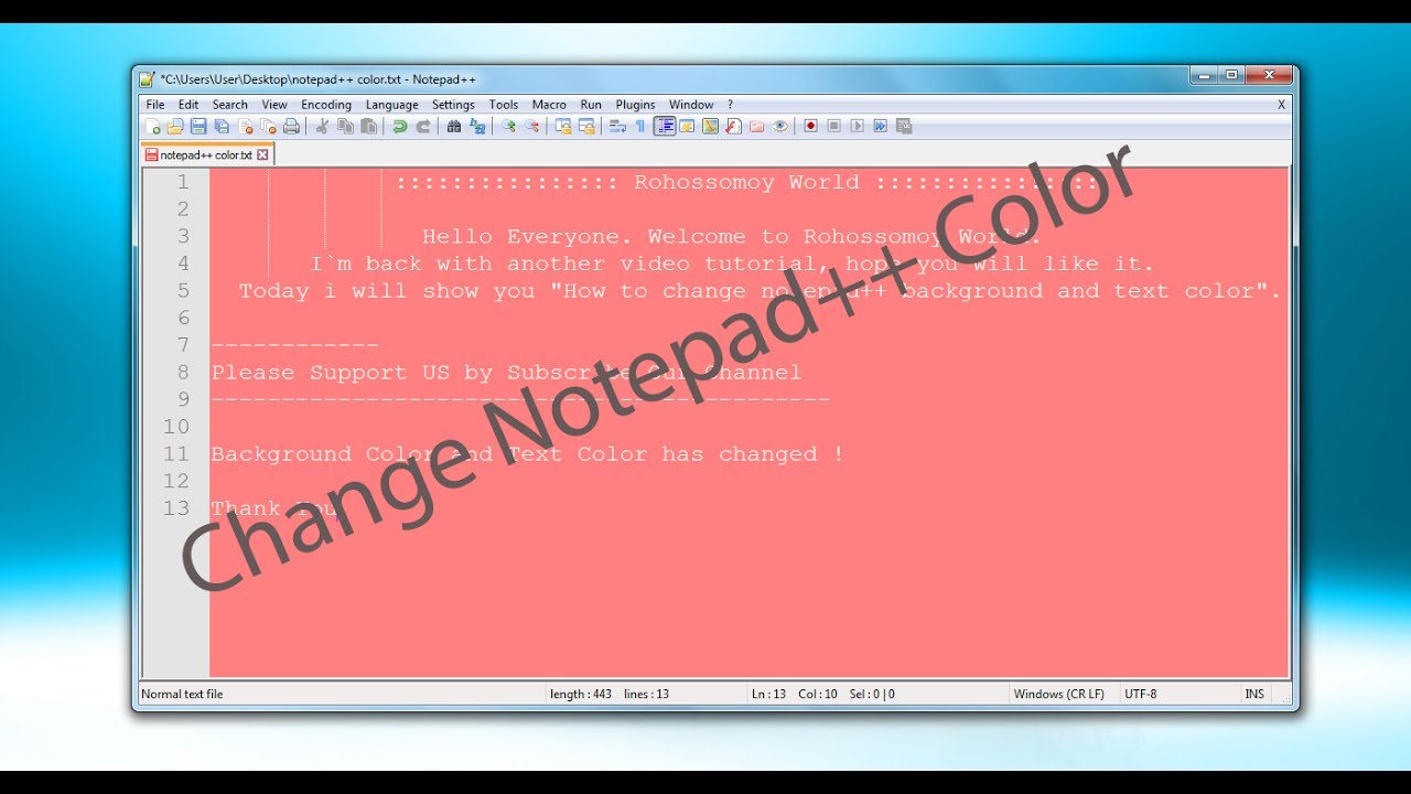 How To Change Notepad Background And Font Color Change Notepad Theme Change Notepad Color Youtube