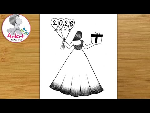 Happy New Year Drawing 2026 New Year Drawing 2026 New Year Card Making For Kids Easy Drawing 