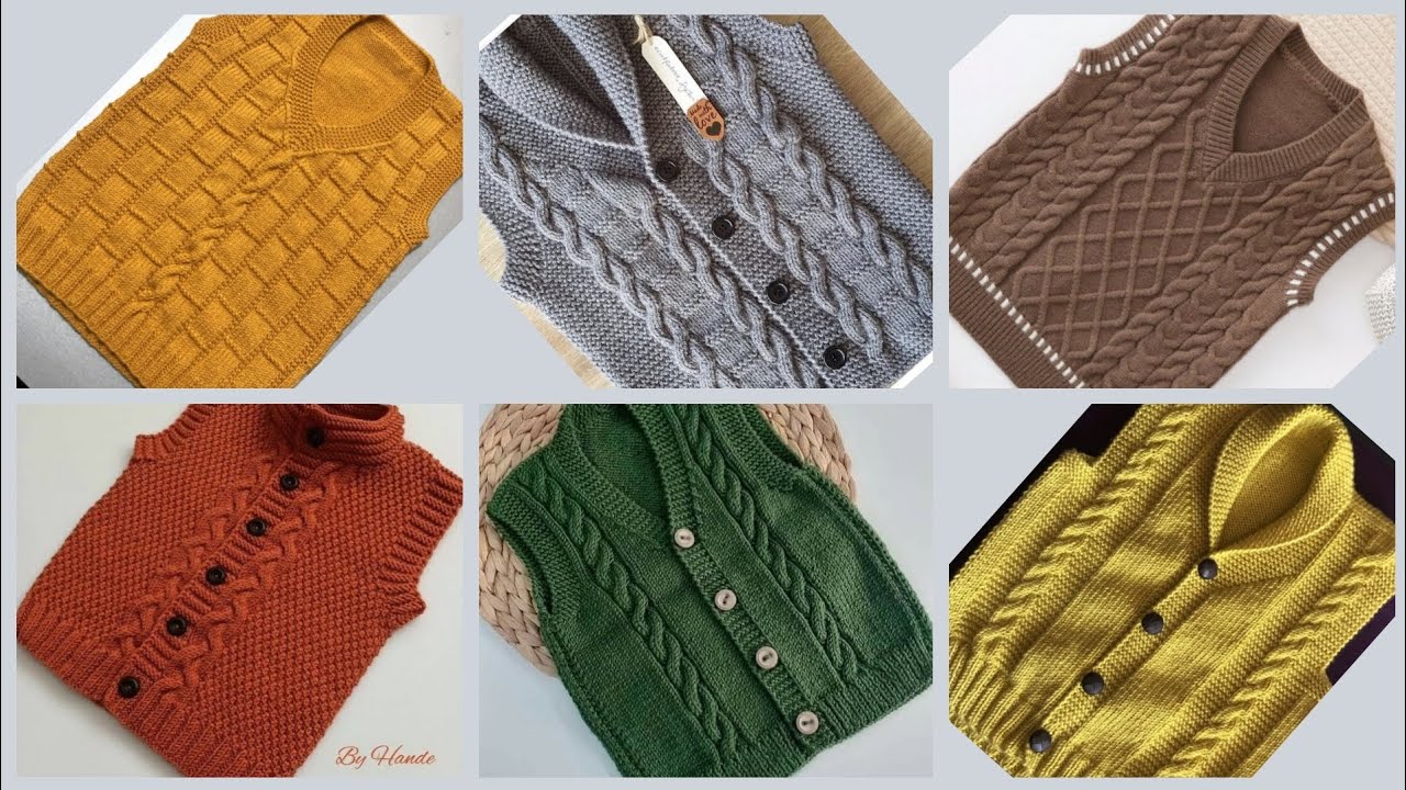Knitted Half sleeve baby sweater design//New winter cute sweater vest for baby boy