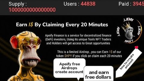 Apeify free airdrops | Create account and earn free dollars | how to create account on apeify app