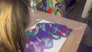 Acrylic pouring art with blow out technique