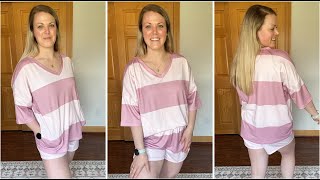 Ekouaer Two Piece Sets for Women Summer Lounge Sets 2026 Striped Shirts and Shorts Set Oversized