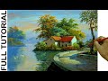 HOW TO PAINT Village Houses with Concrete Road Beside the River in #Acrylics