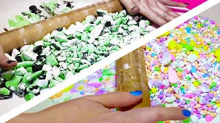 ASMR rolling pin colourful crunchy baking soda pieces two videos