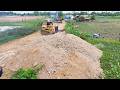Awesome Start! LAND Fill Up Processing Using Dump Trucks &amp; Dozer D58E Komatsu Push soil Flooded Land