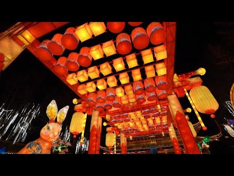 Lanterns lit up to celebrate Spring Festival in China's Nanjing - YouTube