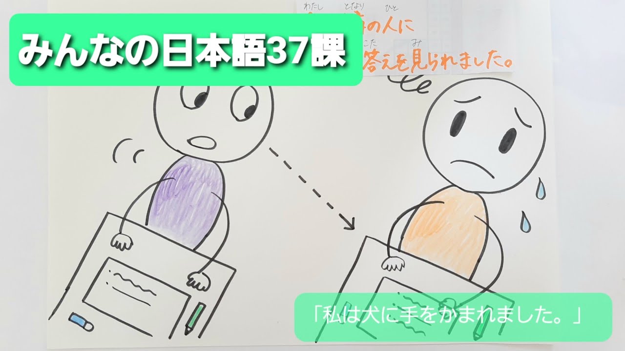 【みんなの日本語】第37課　練習A-3「私は犬に手をかまれました。」