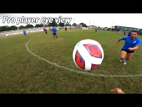 Professional football player team game, training eye view