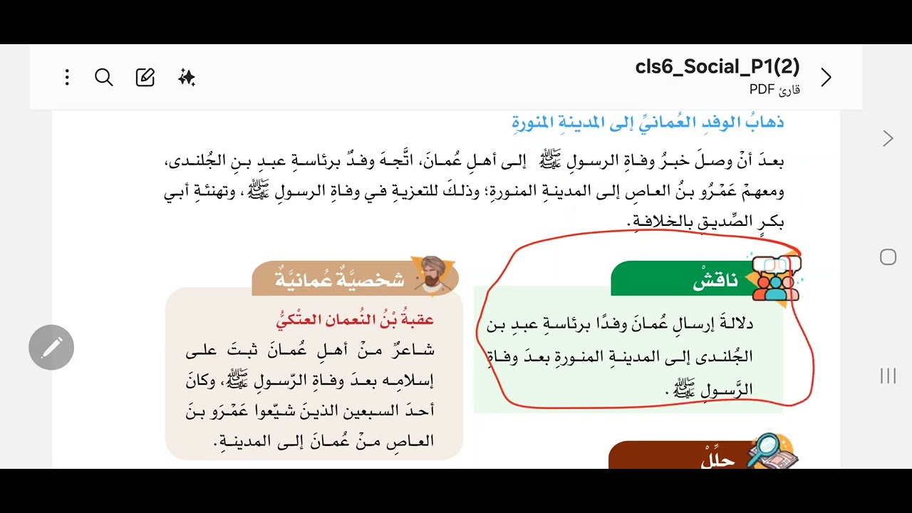 الصف السادس الوحدة الثانية الدرس الثاني علاقة عمان بالخلافة الراشدة