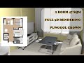 Full 3D Rendering of PUNGGOL CROWN - 2 ROOM 47 SQM HDB BTO FLAT/APARTMENT