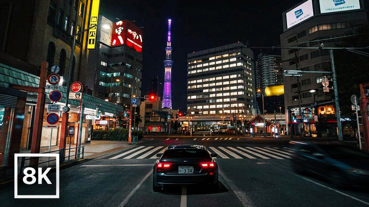 Tokyo Lantern Night Drive 🏮 / 8K 60fps HDR / Relaxing Piano