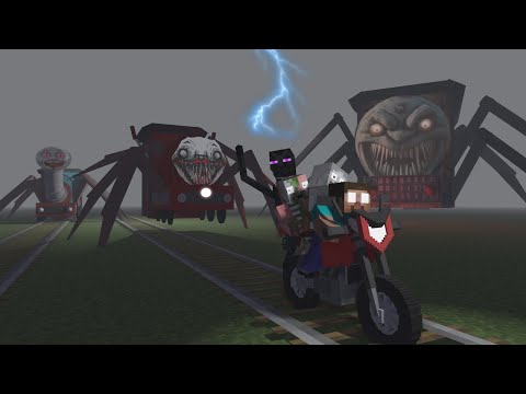 Minecraft Mobs Life : Choo Choo Charles Giant Family Horror Apocalypse Attack - Minecraft Animation