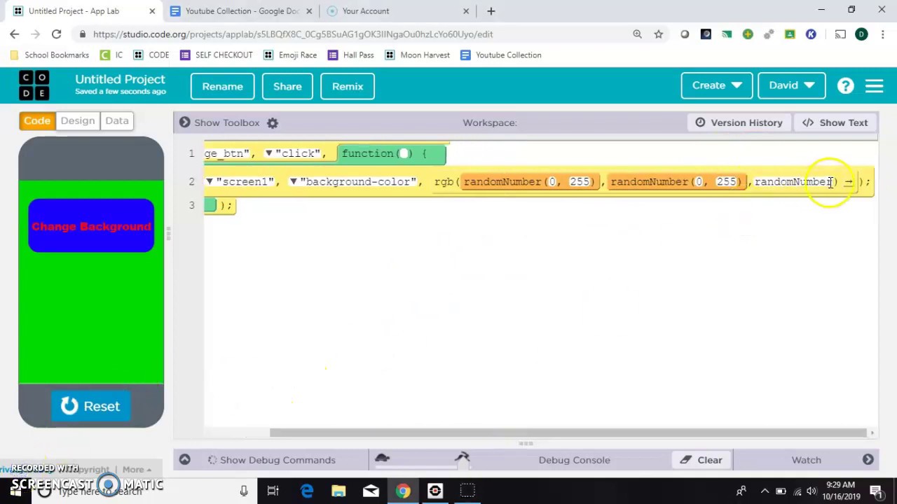 Change the Background Color Button in App Lab - YouTube