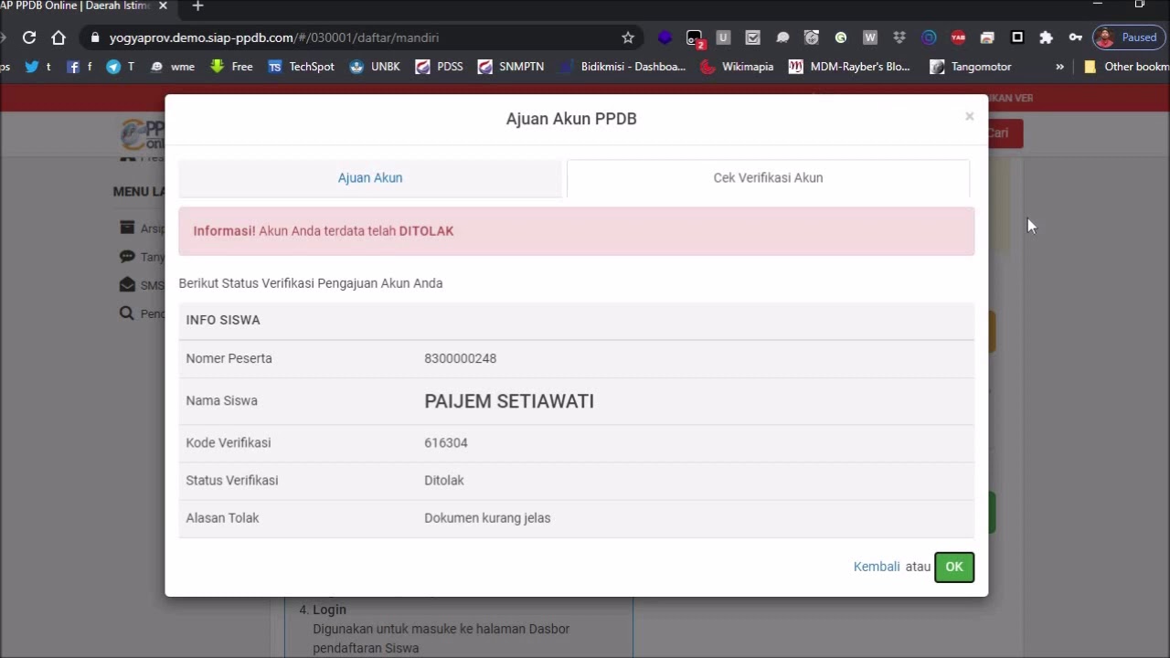 PPDB 2020 SMA di DIY 02. Cek Verifikasi Akun PPDB