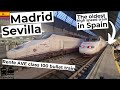 Madrid - Sevilla on board of an older RENFE AVE class 100 high speed train in Spain