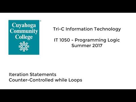 IT 1050 - Summer 2017 - 12 Iteration Statements: Counter Controlled while Loops
