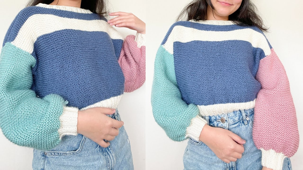 Knit Beginner Cropped Sweater Colorblock | Yarnalina