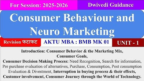 Consumer Behaviour and Neuro marketing Unit 1, Consumer Behaviour and Neuro marketing mba 3rd sem