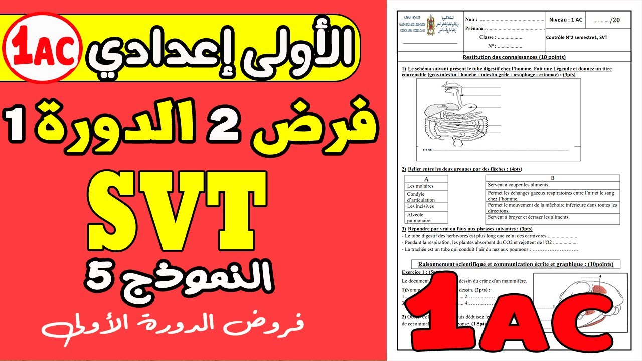 svt 1 ac contrôle 2 semestre 1 |فرض ثاني علوم الحياة و الارض الاولى اعدادي النموذج 2