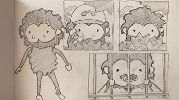 4 different Sneaky Sasquatch character drawings in one drawing