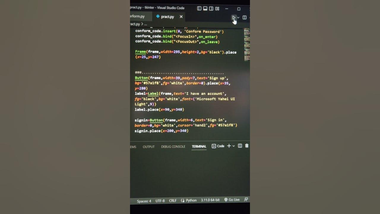 Create a Sign up form using python tkinter gui #youtubeshorts #coding # ...